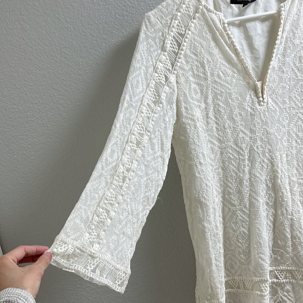 A20). Nanette Lepore Lace Split-Neck Swing Tunic Long Sleeve White Cream size 2 - Picture 3 of 13